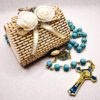 Blue Marble Rosary | Wooden Container | Madras Rosaries